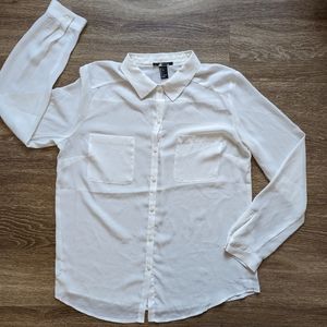 Vtg Forever 21 Off white collared button down dress shirt
